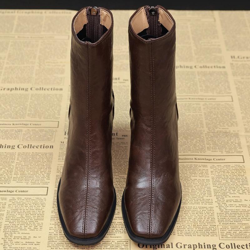 New Autumn Winter Square Toe Ankle Boots Women Thick High Heels Shoes Fashion Banquet Party Short Botas Mujer