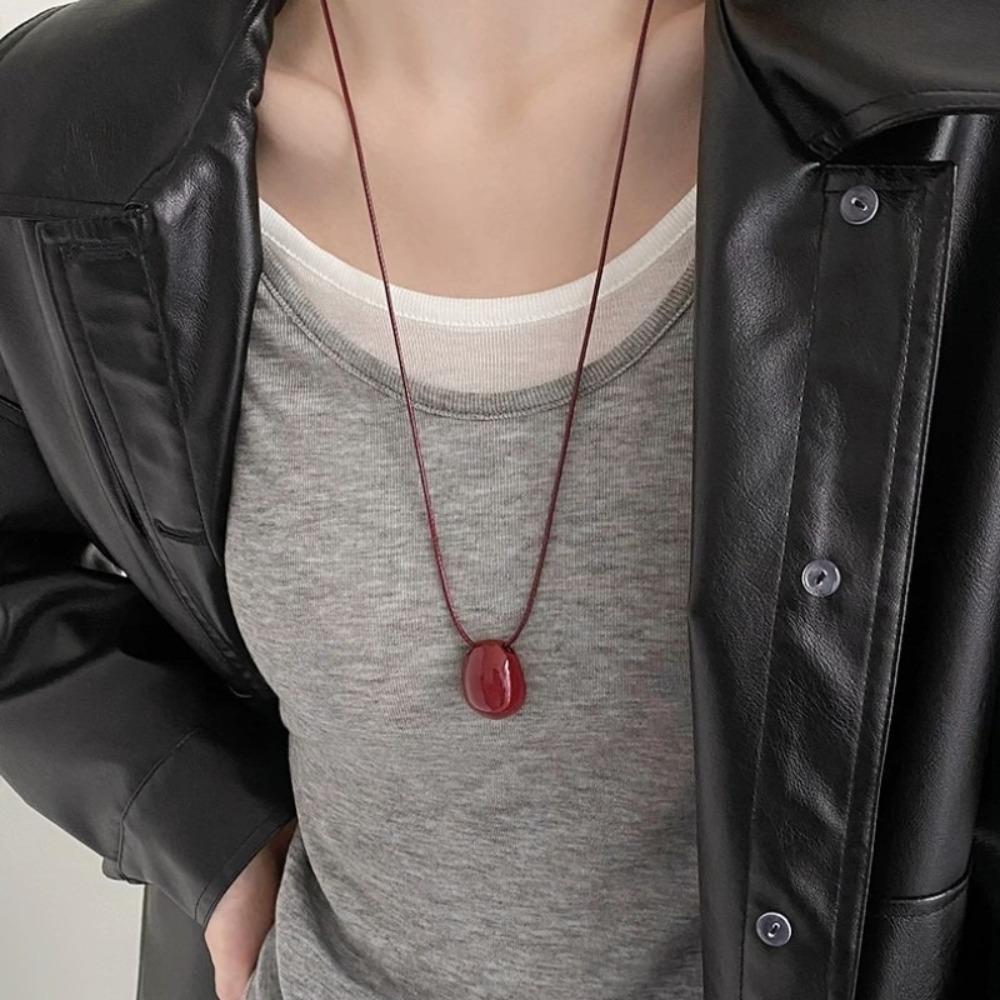 Drawable Black Rope Women Necklace Adjustable Pendant Necklaces New Sweater Chain  Women
