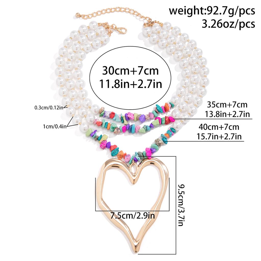 Ingemark Elegant Big Love Heart Pendant Choker Necklace for Women Multilayer Imitation Pearl Chain Grunge Jewelry Steampunk Gift
