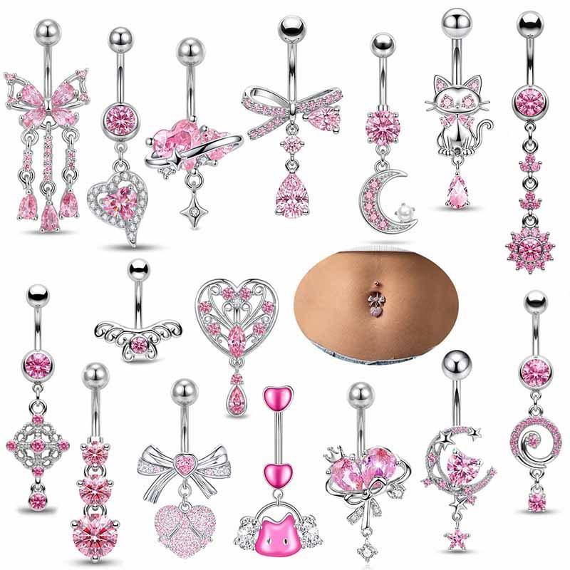 Belly Button Piercing Heart Ring Stainless Steel Copper Anti-Allergy Navel Jewelry for Summer Beach Swimming Accessories