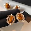 Tiger's eye oval pearl stud earrings autumn and winter temperament earrings personalized fashion earrings women