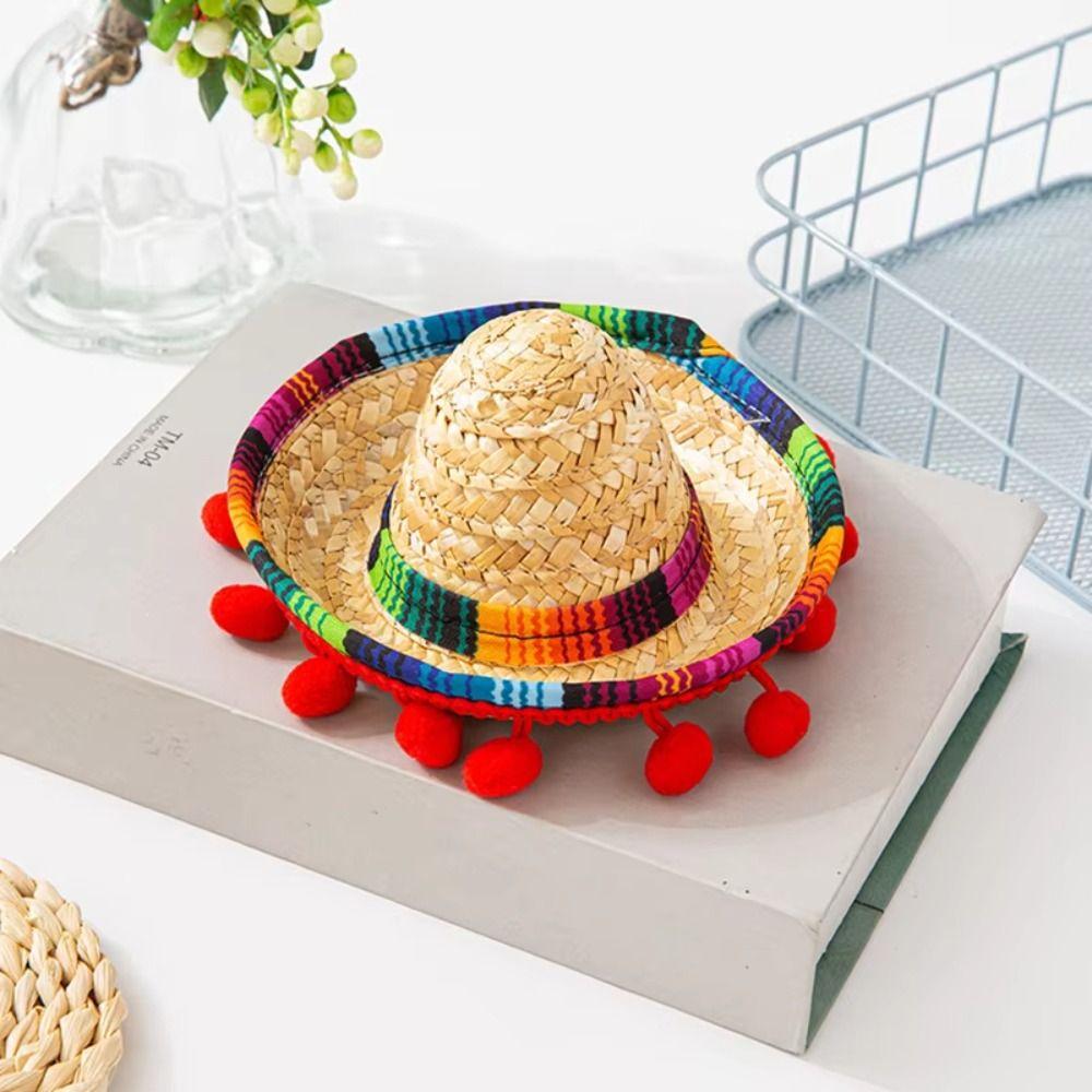NEW DIY Mexican Mini Hat Straw with Hoop Sombrero Hat Headdress Performance Props Party Decoration