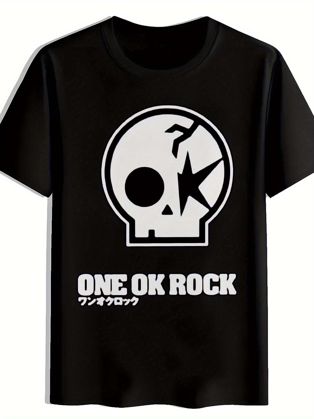 T-shirt ONE OK ROCK Skull & Star Graphic - Black Round Hole Print Casual Short Sleeve Tee M