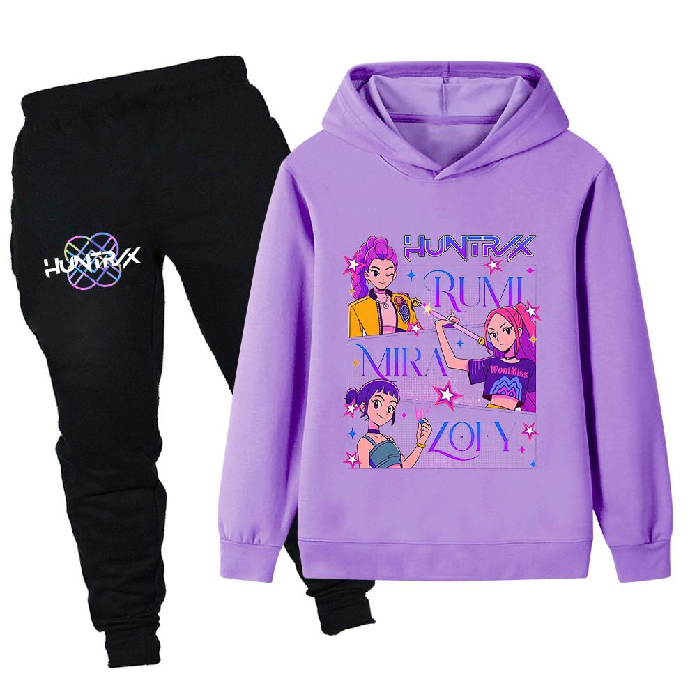 PB1239 Kinder Jungen Mädchen Kpop Mira Zoey Rumi Druck Langarm Kapuzenpullover Hose Hosen Kleidersets
