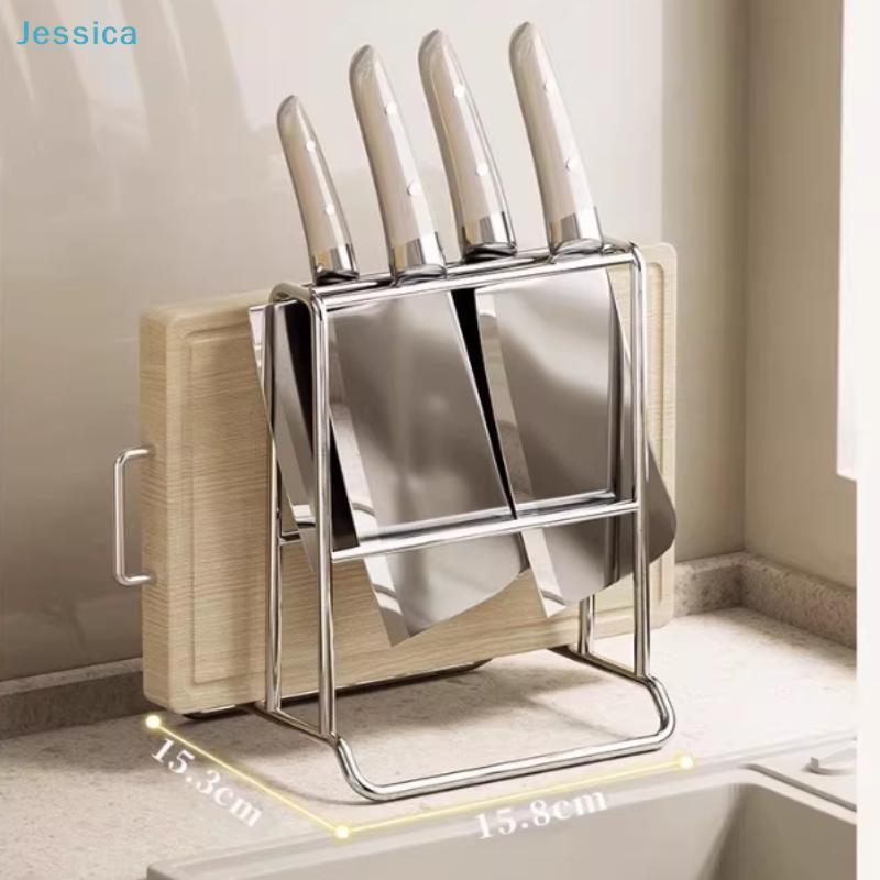 Stainless Steel Kitchen Organizer Stand - Knife Cutting Board Holder Rounded Corner Countertop Storage Rack