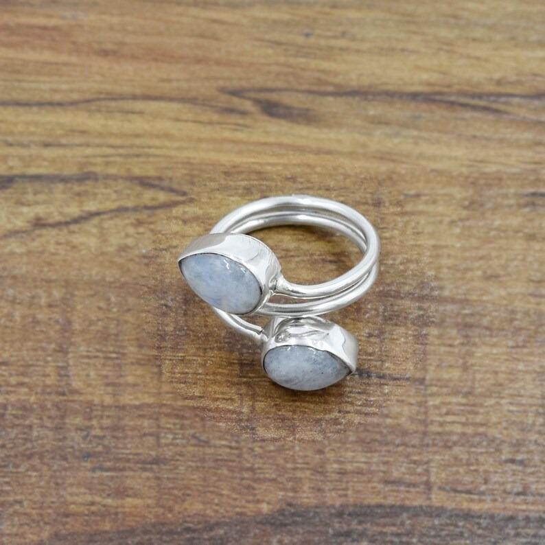 Moonstone Pear Gemstone Ring, 925 Sterling Silver, Handmade Jewelry, Anniversary Birthday Gift, Boho Ring, Designer Ring