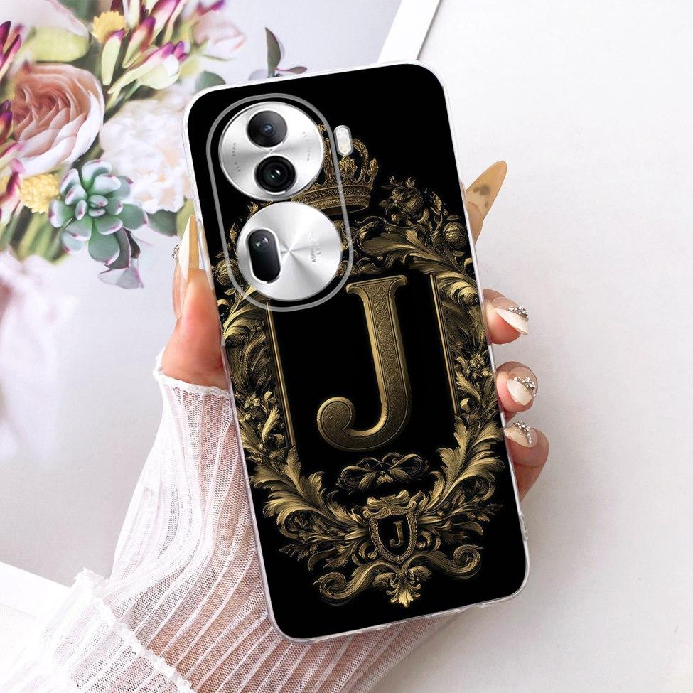 Clear For Oppo Reno 11Pro 5G CPH2607 Cover For Oppo Reno 11 Pro 5G Case Luxury Crown A-Z Letters 2D Flat Pattern Soft Phone Case