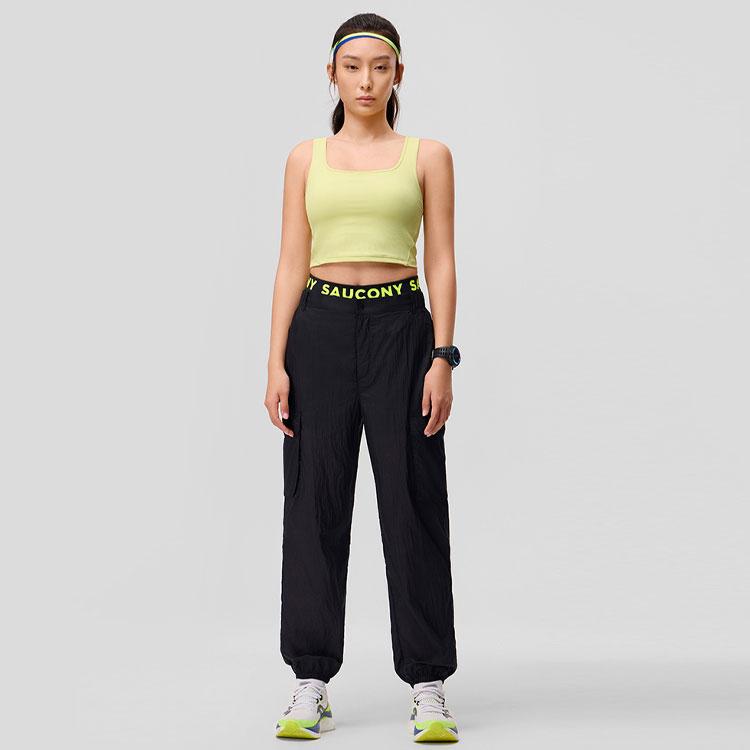 Saucony Logo Letter Print Comfortable Casual Loose Woven Cargo Pants Women pants Black SC1249120A-BK01