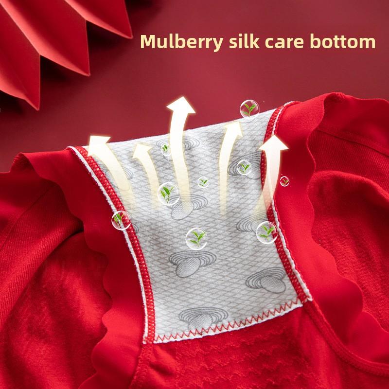 Big Size Women Spring and Autumn Year Red High Waist Belly Lift Hip Antibacterial Crotch Triangle Briefs