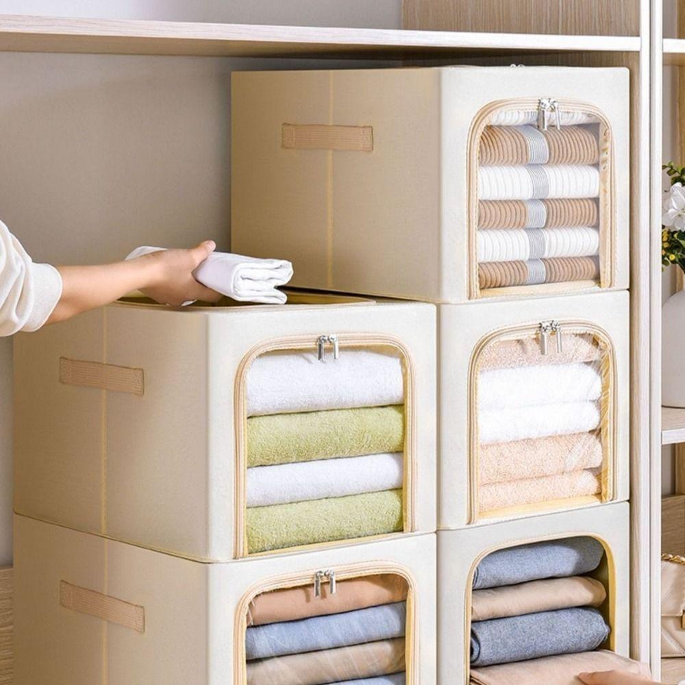 Clear Window Steel Frame Storage Box Large Capacity Dustproof Clothes Storage Box Space Saving with Handles