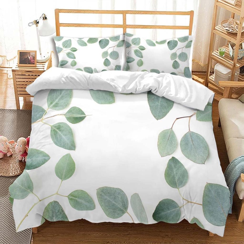 Sage Green Botanical Comforter Cover Eucalyptus Leaves Duvet Cover Spring Watercolor Plants Bedding Set Rustic Farmhouse Bed Set