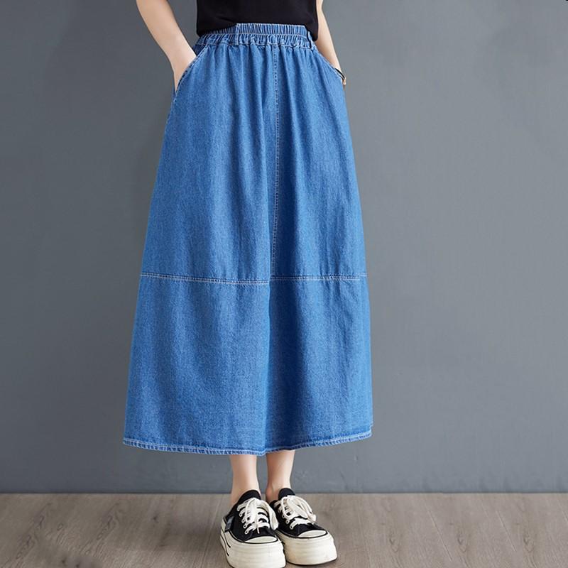 Denim Plus Size High Waist Vintage Spring Summer Autumn Casual Loose Long Woman Skirt