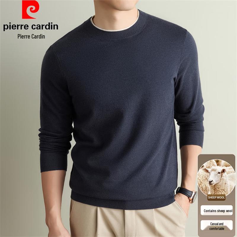 Pierre Cardin Men's Anti-Bacterial Solid Crew Neck Wool-Blend Knit Sweater