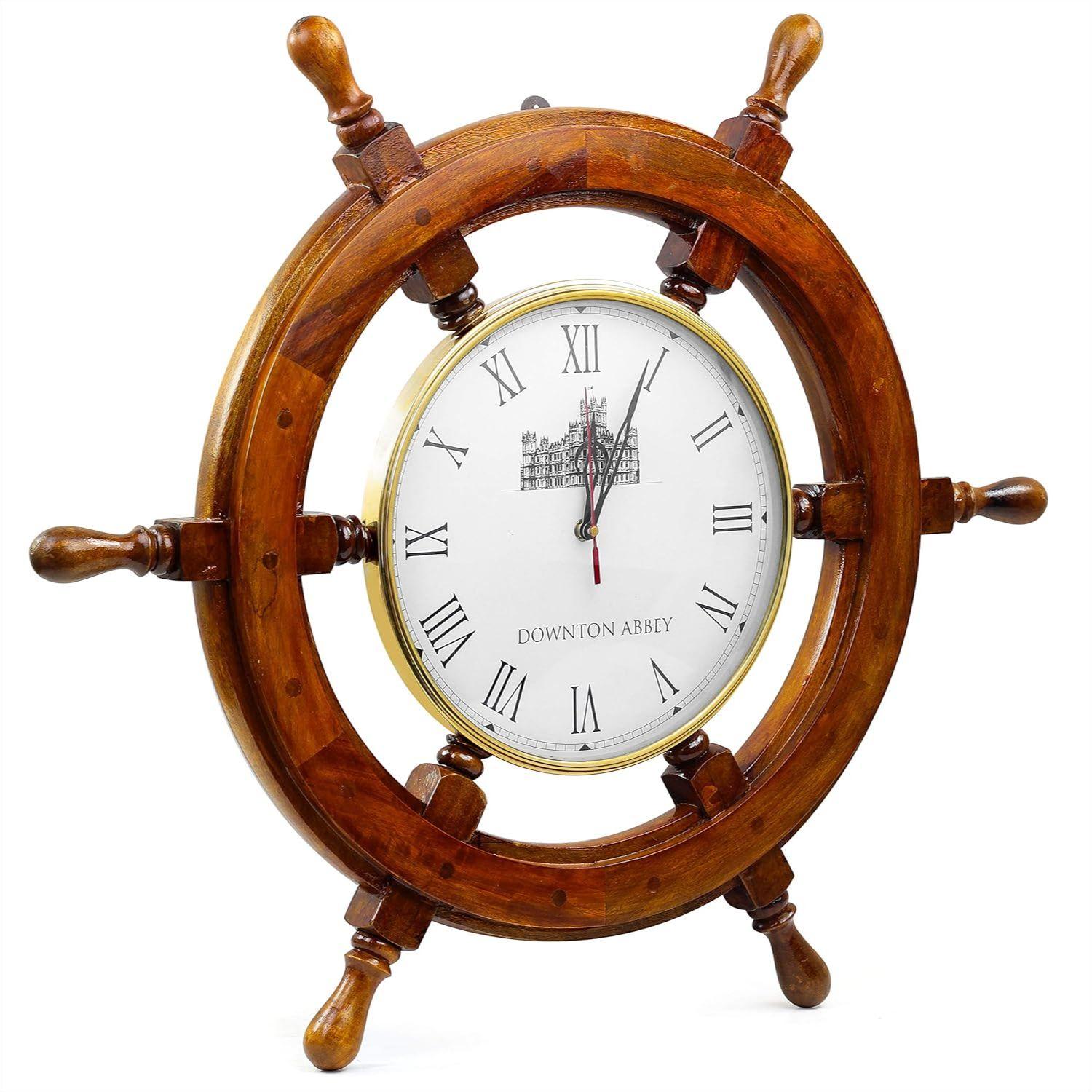 

Морской Премиальный Деревянный Корабельный Штурвал с Часами Времени Аббатства Даунтон | Подарок Пирата | Декор для Пляжного Дома (18 дюймов)