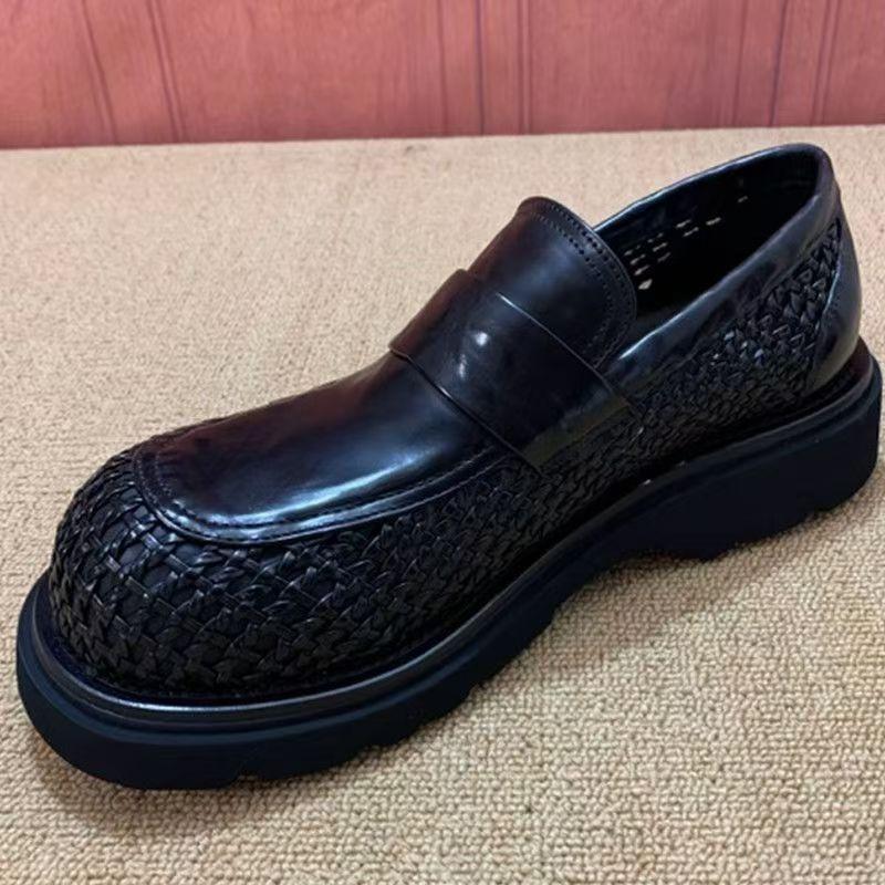 Leather Shoes Men's Summer New Hollow Breathable Woven Leather Business Platform Casual Shoes One Pedal