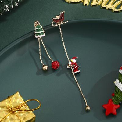 New Tassel Sleigh Christmas Tree Stud Earrings Dripping Oil Santa Stars Christmas Earrings Earrings