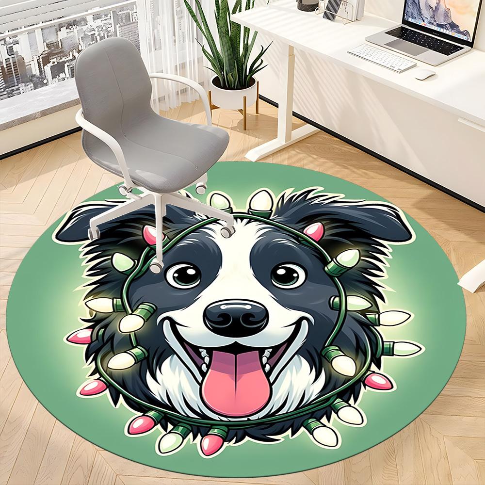 1PC Christmas Dog Office Round Area Rug, Mat Suitable ForOffice, Under Office Chairs Bedroom Living Room Home Decor, Room Deco