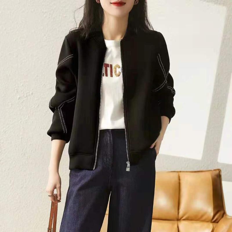 Hong Kong Style Baseball Jacket Black Coat Women Plus Size Slimming Womenswear Autumn Zip Up Cardigan
