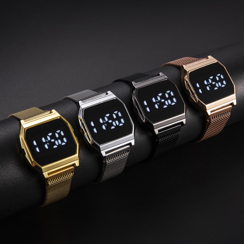 Men's Wristwatch Fashion Casual LED Digital Display Watch Male Gold Stainless Steel Band Waterproof Luxury Watches Herrenuhr