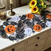 35x88cm Halloween Table Runner Pumpkin Ghost Bat Spiderweb Embroidered Tablecloth Vintage Fall Dining Party Cabinet Decor