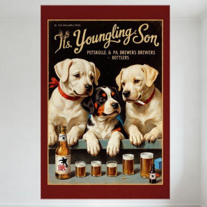 

Vintage It s Youngling & Son Brewery Pottsville PA Metal Tin Sign with Puppies & Beer Bottles Glasses Art Deco Style Home Bar 20x30cm（7.8x11.8inch）