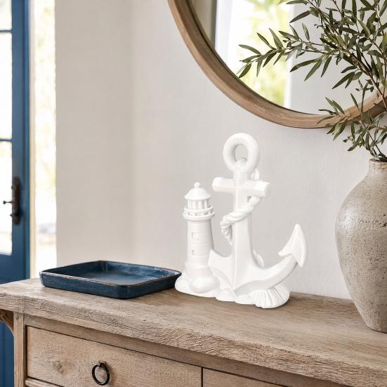 3D-gedruckte Leuchtturm- und Bootsstatue, Nautische Schreibtischdekoration, Figur mit Meeresmotiv für Regal, Heimbüro Maritimes Geschenk