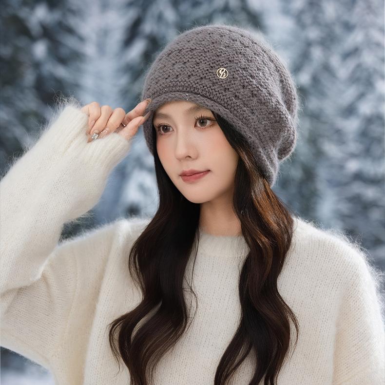 Hat Women's Autumn and Winter New Hollow Thickened Stack Hat Outdoor Cold Warm Hat