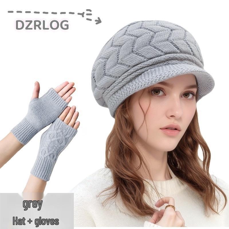 

Жіночий зимовий в язаний беретний набір з теплою флісовою підкладкою, захистом для вух та рукавичками - Мода для жінок середнього та похилого віку