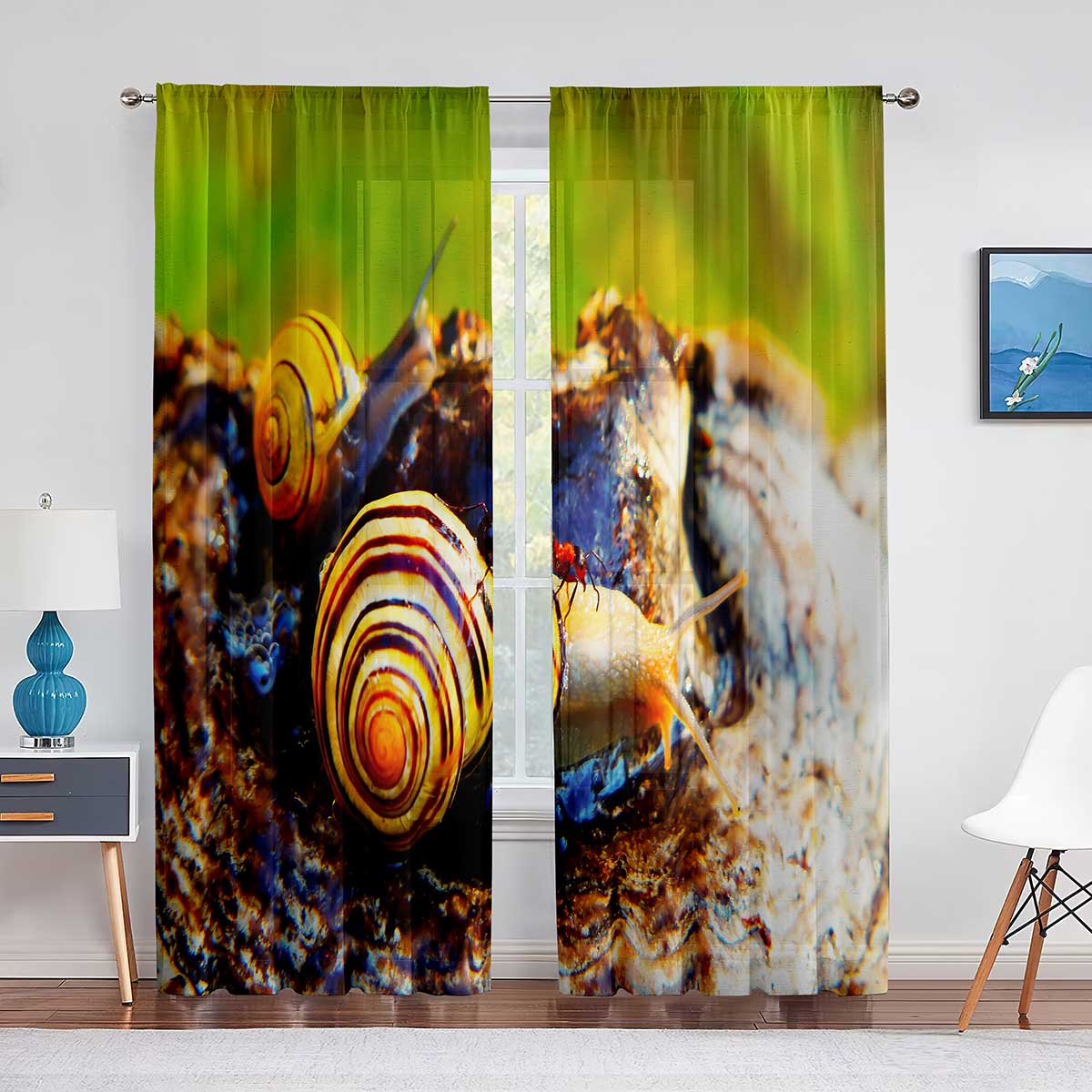 

Прозрачная вуаль с милыми улитками и красными грибами, занавески для гостиной, современное украшение, тюлевые шторы для спальни, оконные шторы 1 PCS W100XH250cm&Grommet Top