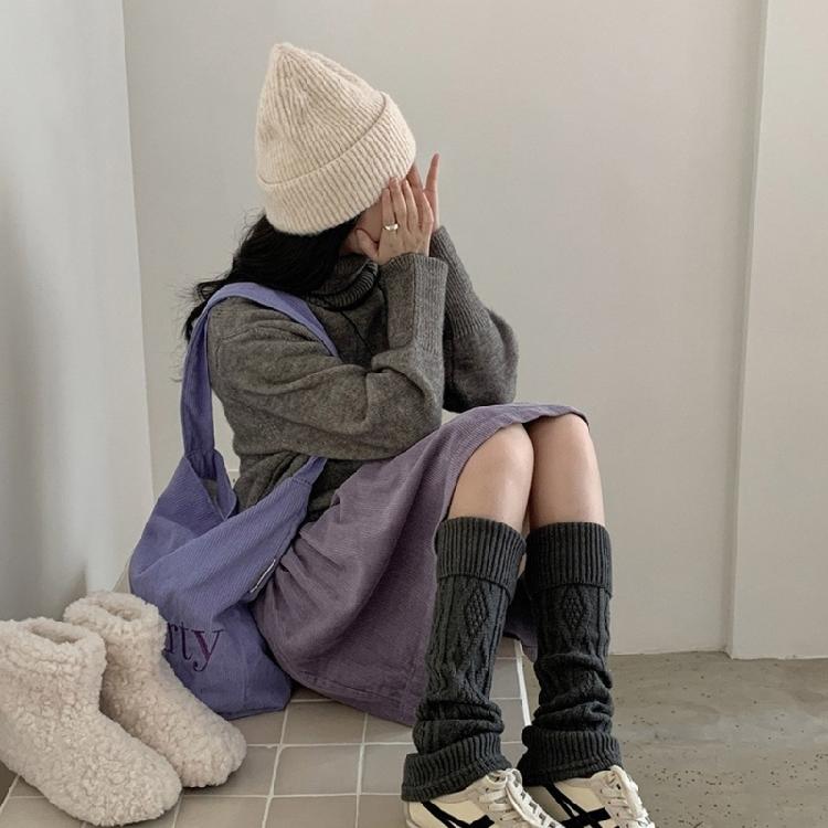 Korean Turn Cuff Leg Warmers for Women Cable Knit Stretchy Footless Socks Students Solid Color Boot Covers Streetwear