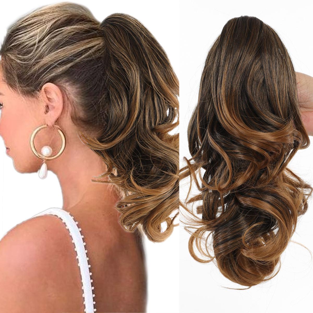 

Синтетические зажимы для наращивания волос «Конский хвост» Короткие вьющиеся натуральные хвосты Накладные волосы для женщин Конский хвост Черные волосы «Конский хвост» 12inch