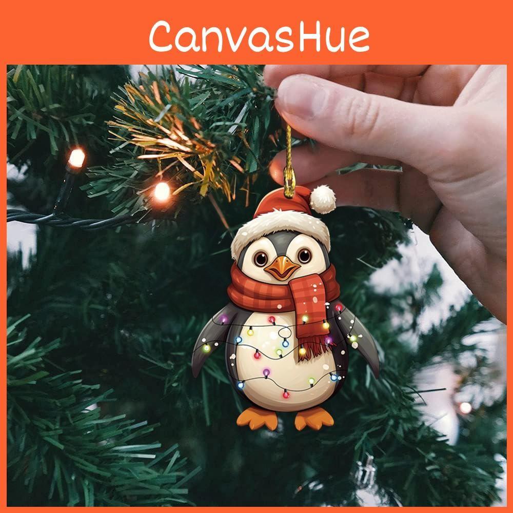 Penguin Acrylic Holiday Car Mirror Pendant Christmas Tree Design Decor Vehicle