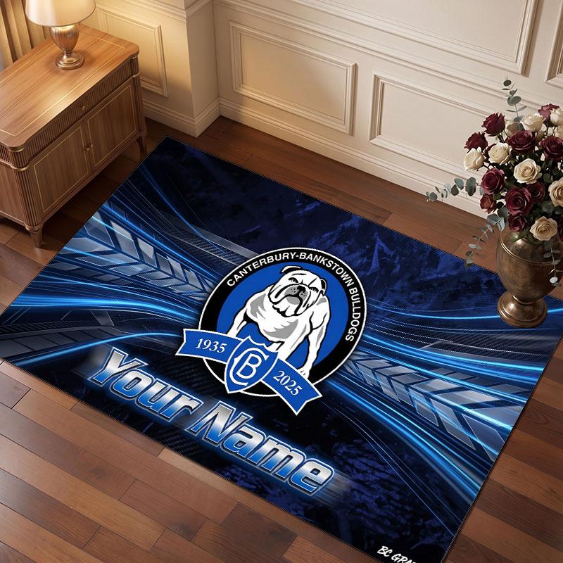 Canterbury-Bankstown Bulldogs Personalisierter Kristall-Samt-Teppich, Benutzerdefinierter Namens-Text Weicher Anti-Rutsch-Teppich für Wohnzimmer Schlafzimmer