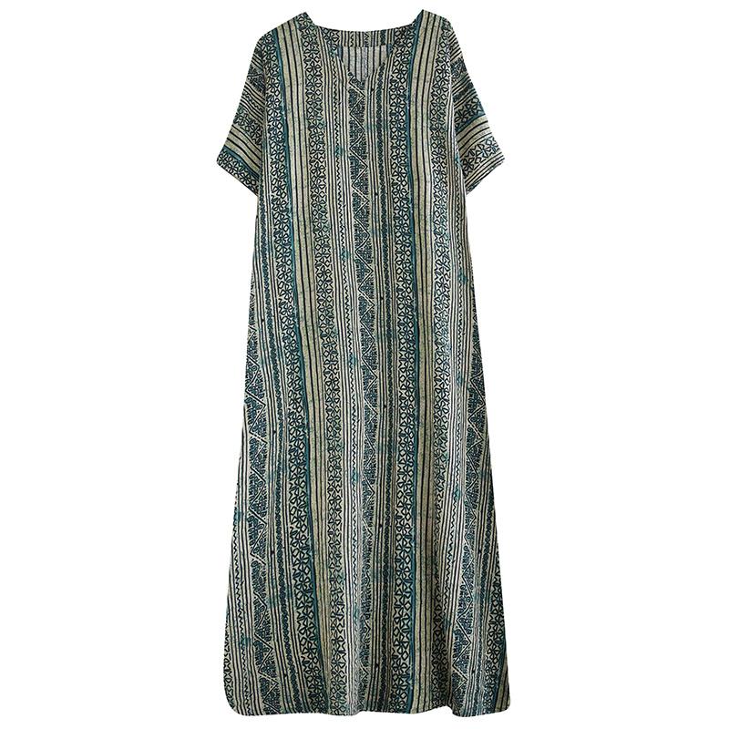 

Новое винтажное платье больших размеров с коротким рукавом для женщин, повседневное свободное длинное летнее платье