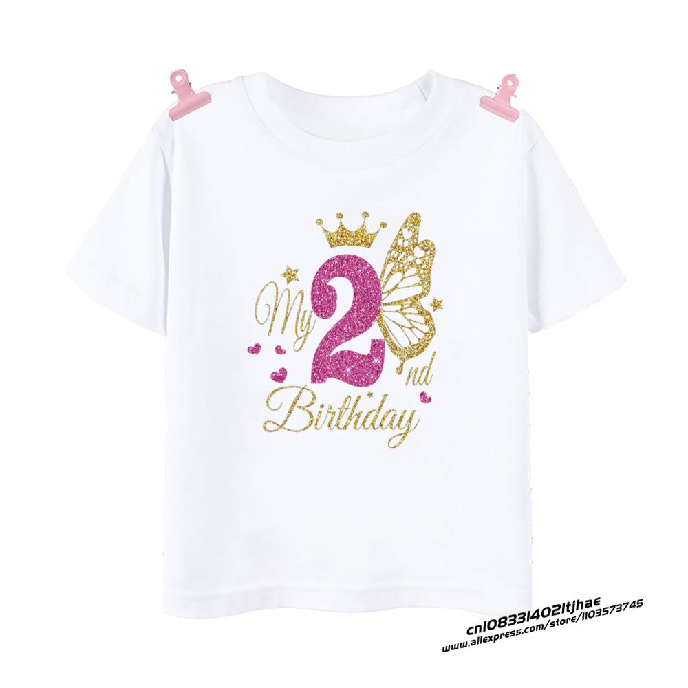 Girls Birthday Shirt 1-12 Birthday T-Shirt Wild Tee Girls Party T Shirt Butterfly Printed Clothes Kids Gifts Fashion Tops Tshirt