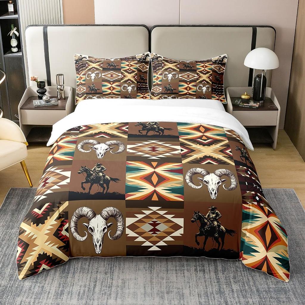 Western Cowboy Print Bedding Duvet Cover Set Full Size Bedding Set for Kids Boys Girls Comforter Cover Set Bedroom Bedclothes