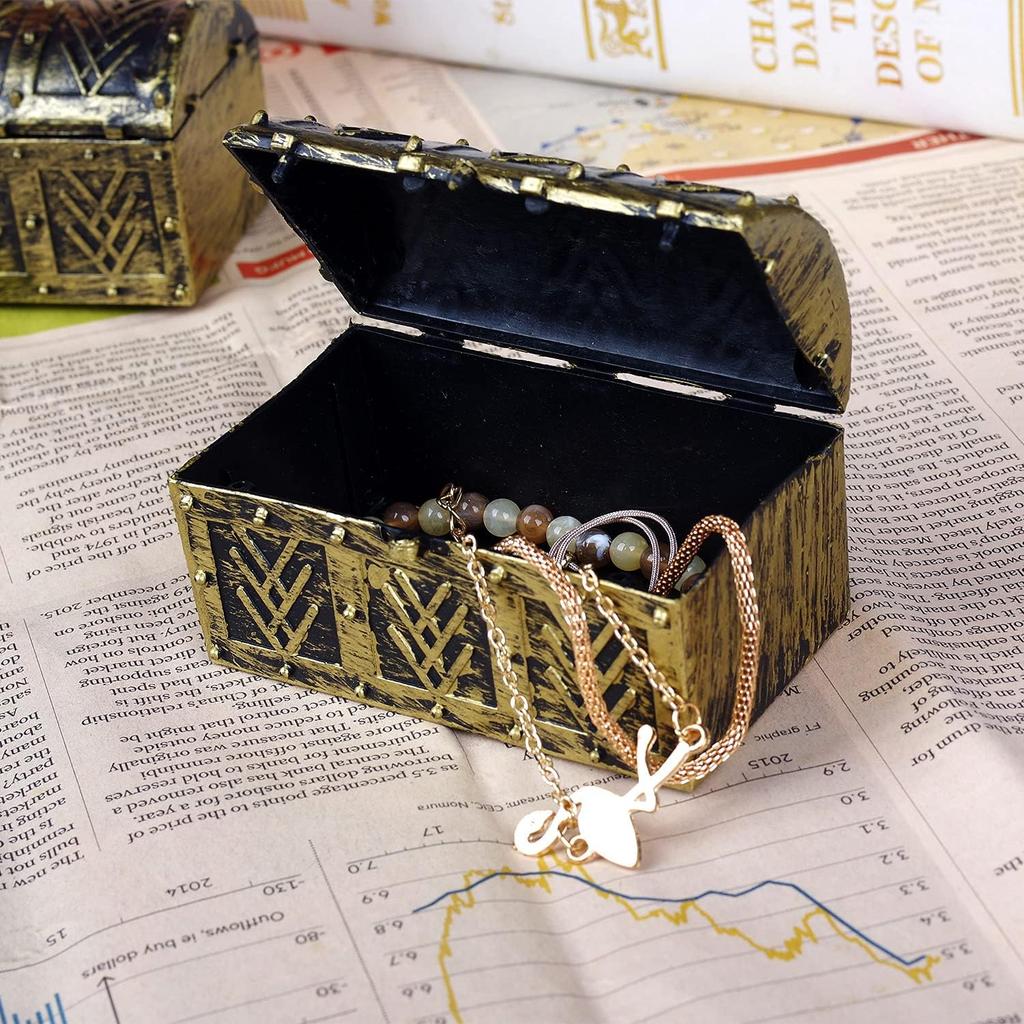 8 Pcs Miniature Pirate Treasure Chests Box, Mini Vintage Pirate Jewelry Storage Box, Party Supplies Decor Store Gold Coins Gems, Plastic Kids Pirate