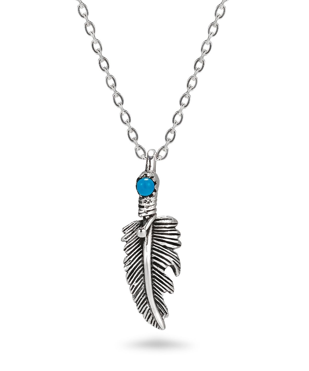 [Elixio] [Elixio] Women s Turquoise Silver S925 Feather Chain Necklace - Delicate, Small, Simple - Gift Box Included