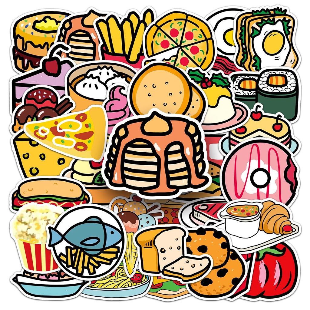 50 Hand-drawn Food Doodle Personality Cartoon Cute Guka Creative Decorative Mobile Phone Case Suitcase Stickers