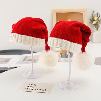 Knitted Parent-Child Christmas Pom-Pom Hats: Festive Holiday Gift for Autumn and Winter
