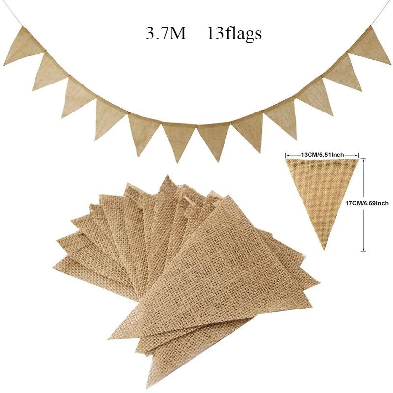 Colorful Jute Triangle Flags Vintage Pennant Bunting Birthday Wall Decor Graduation Party Supplies