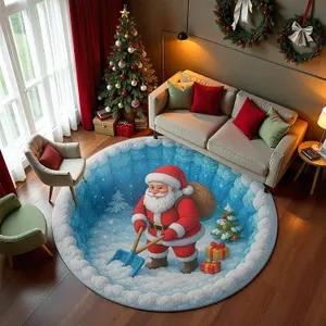Christmas Round Carpet Gift Giving Santa Claus 3D Printed Decorative Rug Living Room Christmas Party Decoration Anti Slip Mat