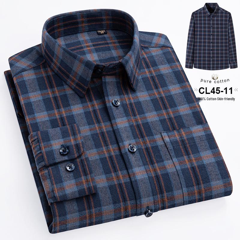 Camicia a maniche lunghe a quadri da uomo taglie forti in puro cotone (Taglie 38-46) - Abbigliamento Casual Business Autunnale
