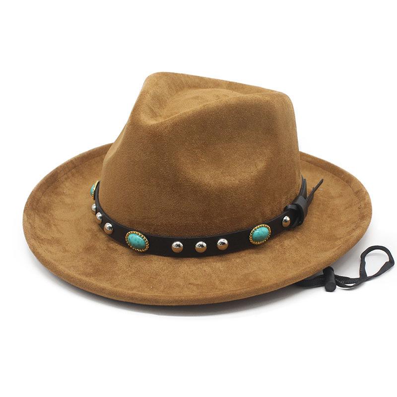 New jazz hat hat ethnic Tibetan style western cowboy hat windbreak rope top hat autumn and winter men's and women's felt hats