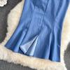 High Waist Thin Medium And Long Split Hip Wrap Skirt Women's Summer Solid Color Versatile Slim Denim Fishtail Skirt