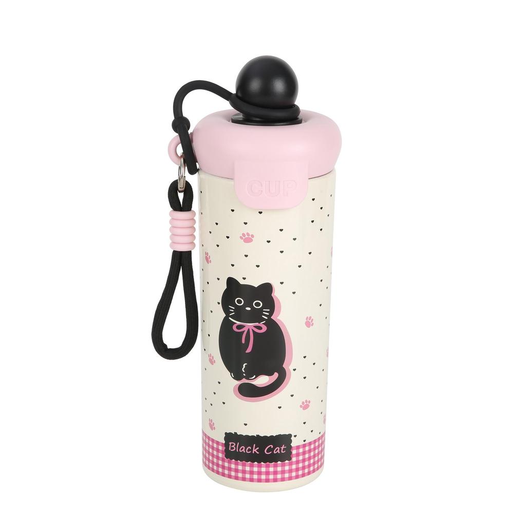 New Cute Cartoon Insulated Stainless Steel Water Cup with Straw and Handheld Rope