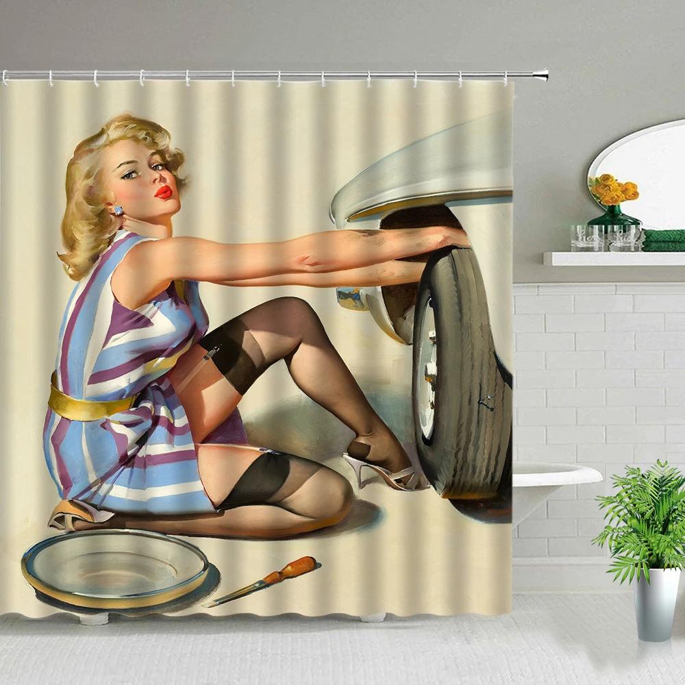 Sexy Woman Buttocks Printing Shower Curtains Sunlight Beach Girl Landscape Bathroom Decor Fabric Washable Bath Screen With Hooks