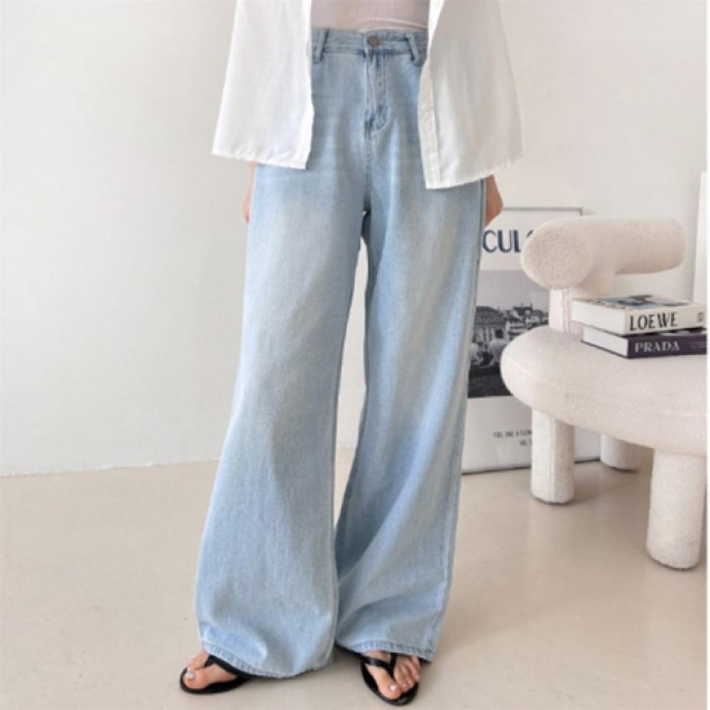 New Arrivals Open Run Women Casual Straight Sky Blue Jeans Nk 01