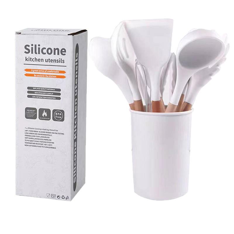 12-Piece Non-Stick Silicone Kitchen Utensil Set with Wooden Handles - High-Temperature Resistant Spoons and Spatulas