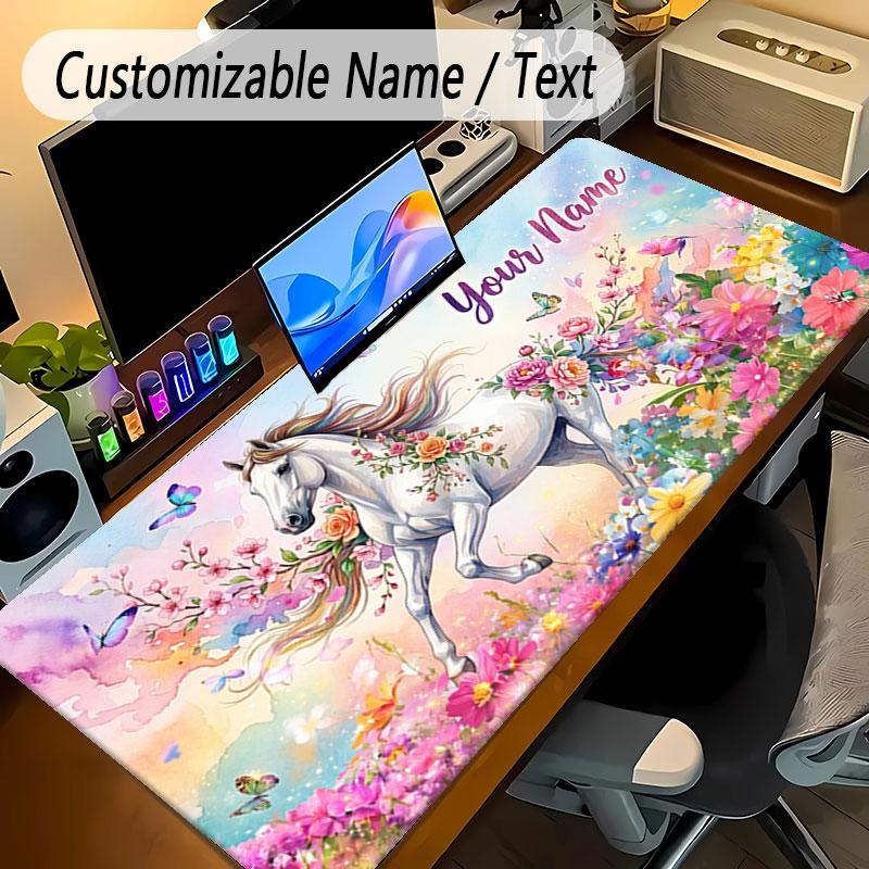Horse Theme Personalized Mouse Pad Custom Name Text Non Slip Desk Pad For Laptop Office Desktop